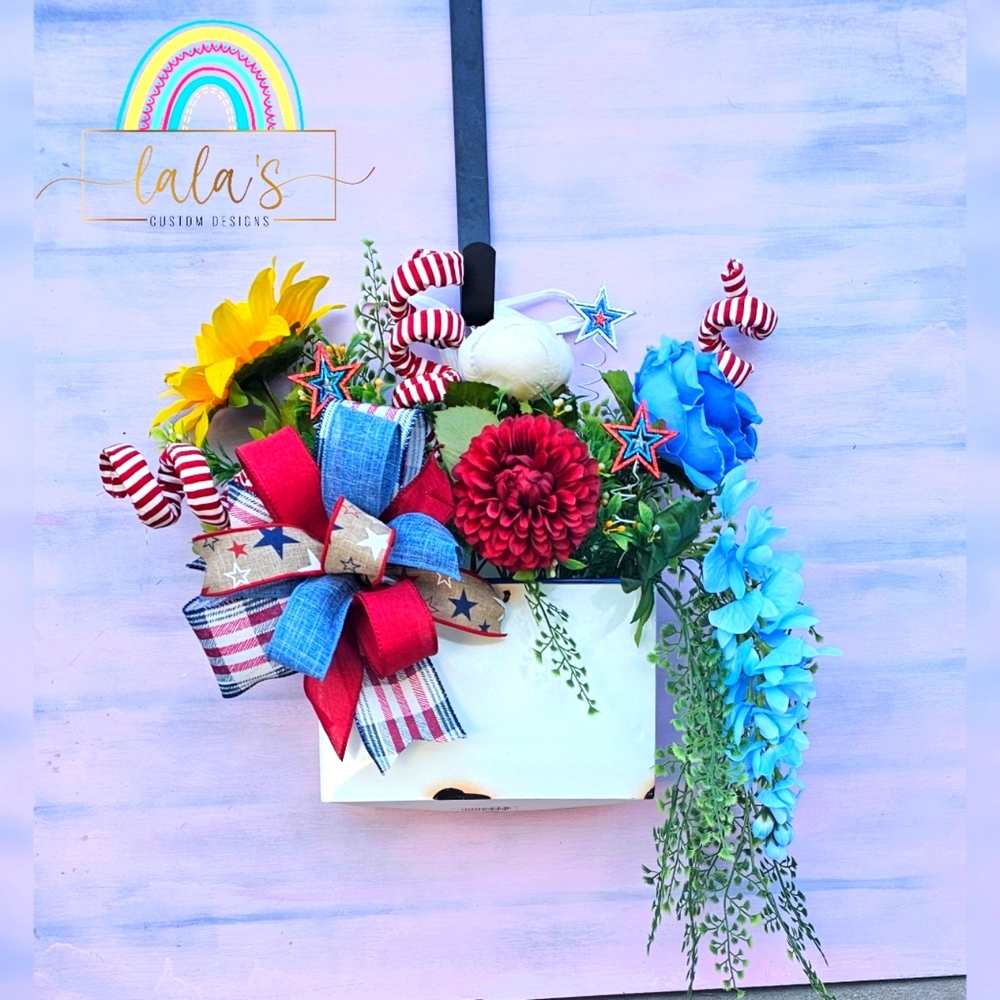 4th of July Decoration- Patriotic Decor- Red, White & Blue Wall Pocket